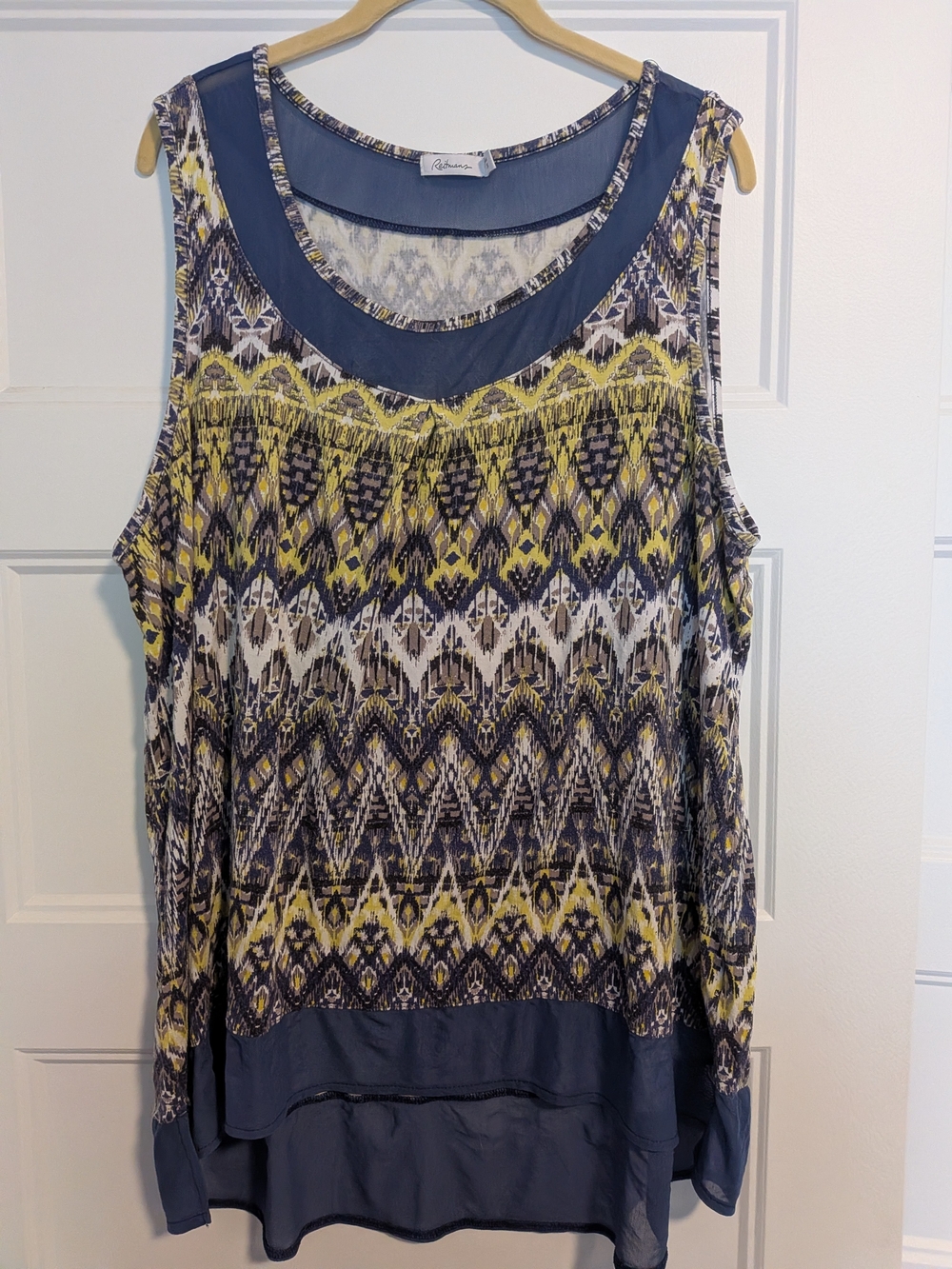 Reitmans Geometric Printed Layered Tank Top in Yellow and Navy
